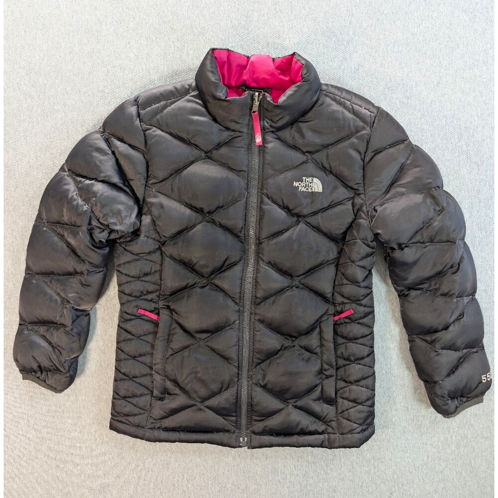 The North Face Girls 550 Goose Down Quilted Puffer Jacket Black/Pink 14-16